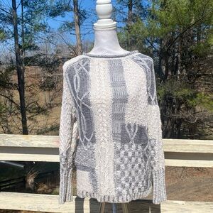 Chaps Patchwork Knit Sweater - Gray and Cream